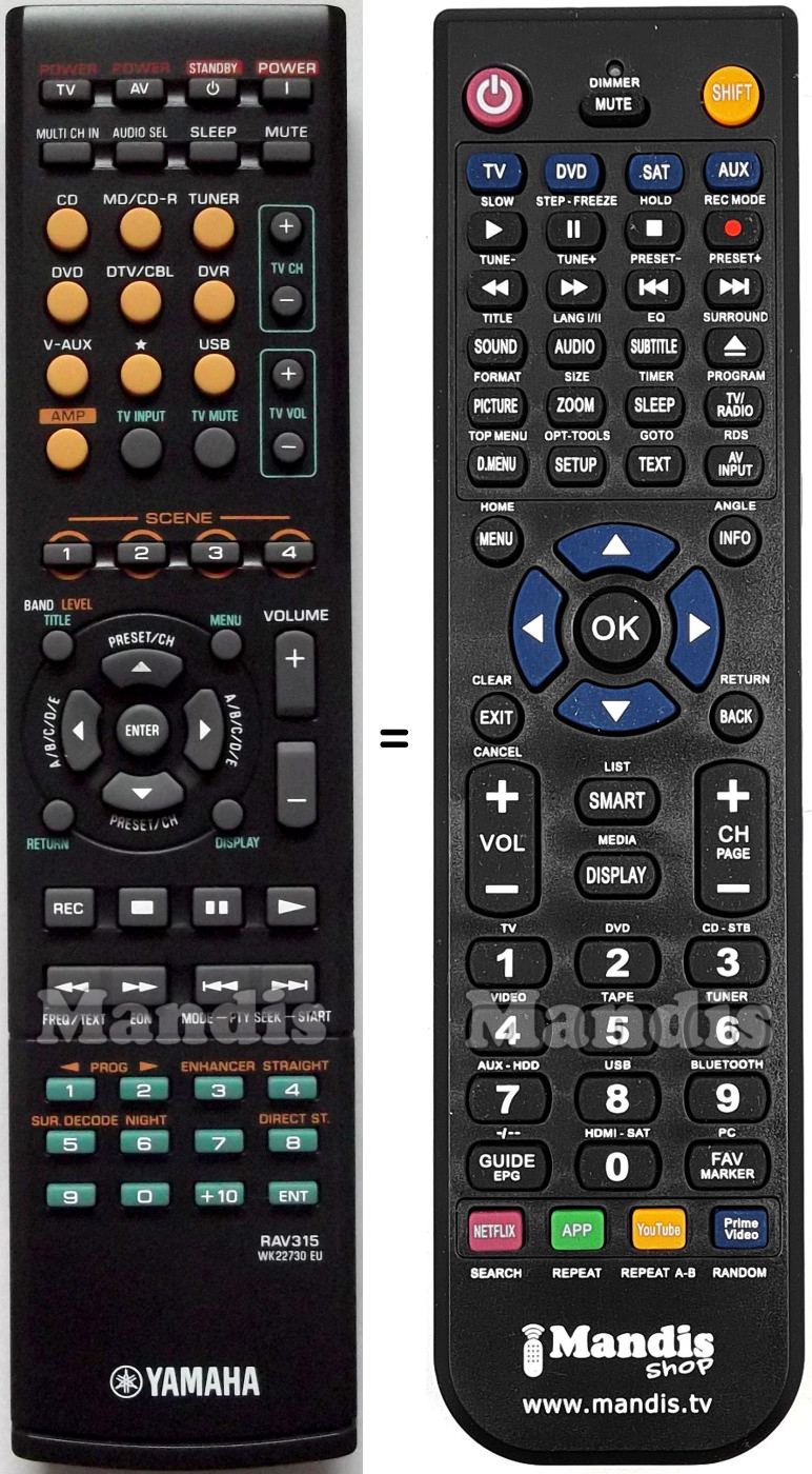 Replacement remote control Yamaha RAV315