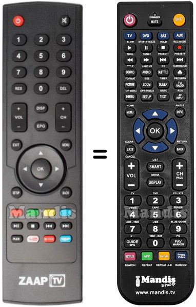 Replacement remote control Zaap TV HD509N