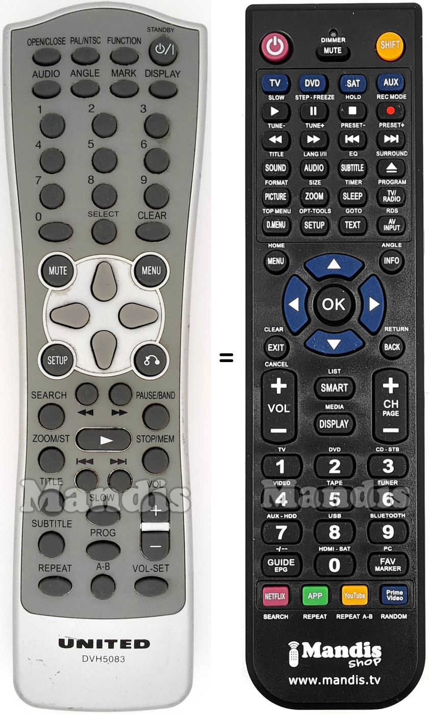 Replacement remote control United DVH5083