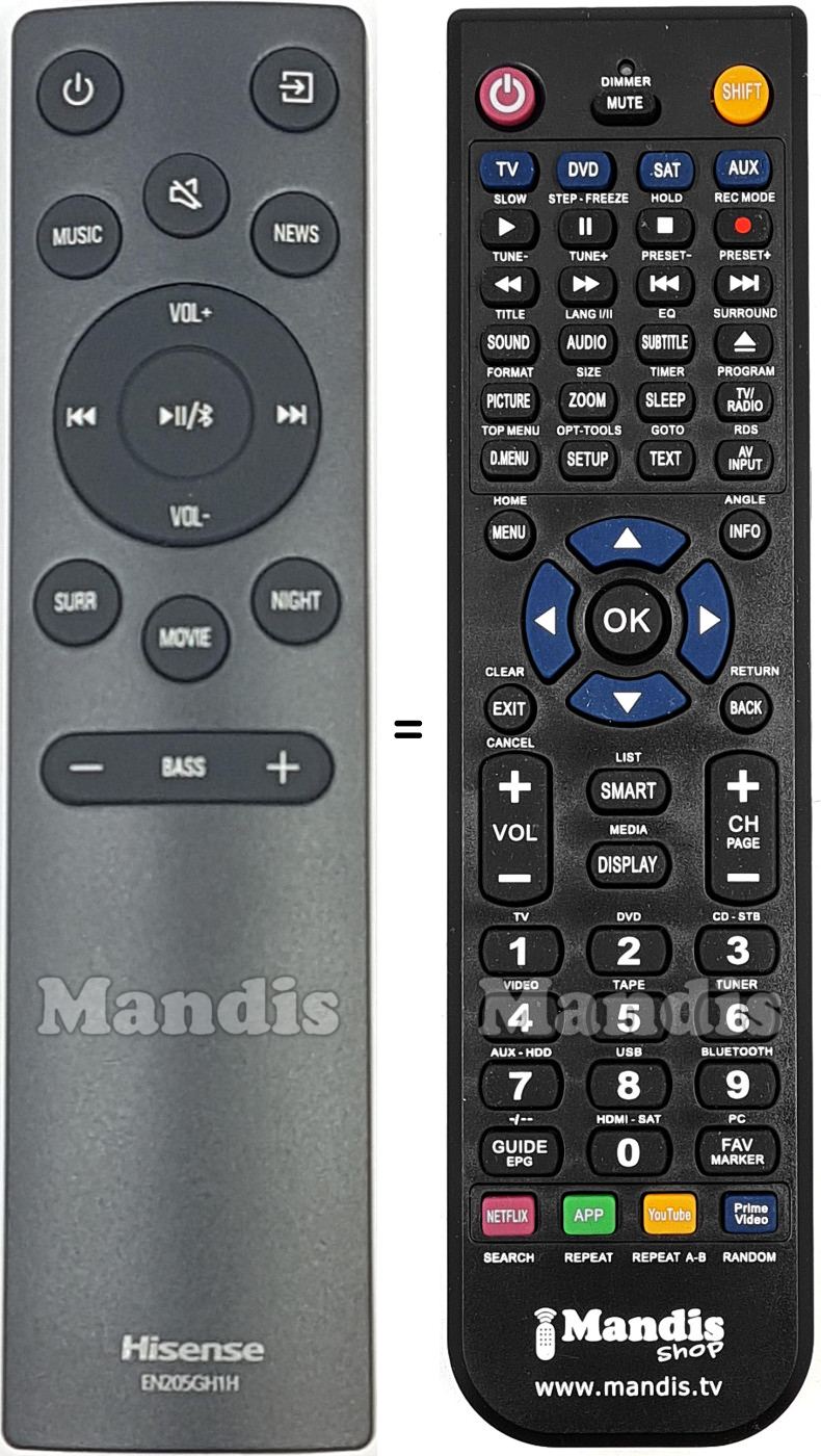 Replacement remote control Hisense EN205GH1H