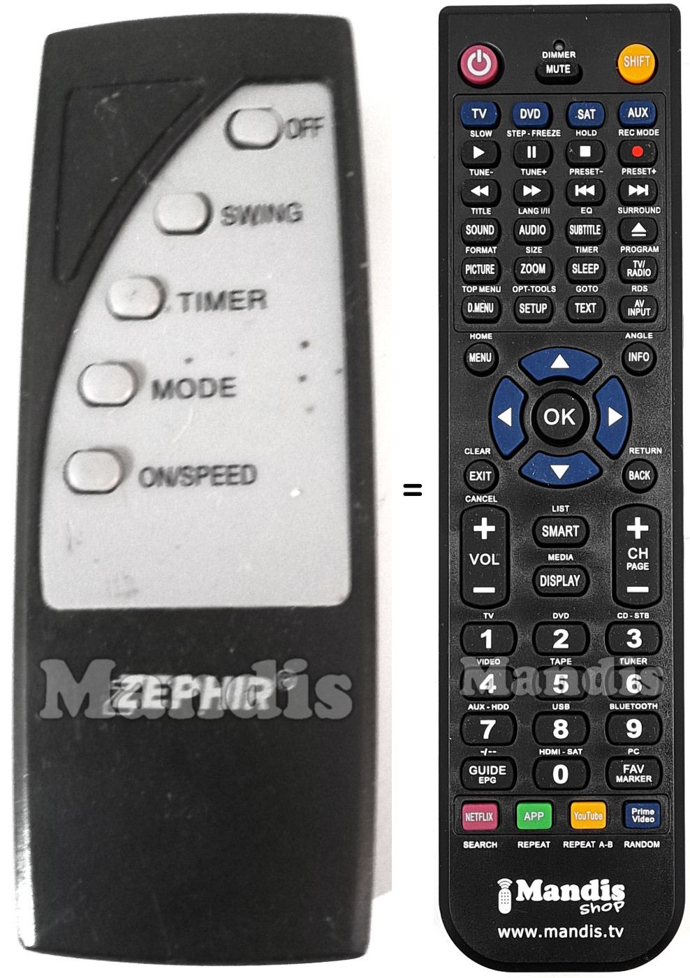 Replacement remote control ZEPHIR ZEPHIR003