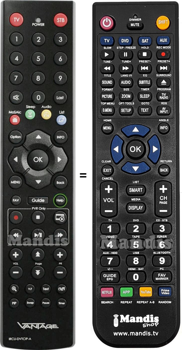 Replacement remote control Vantage IRCU-DVTCIP-A