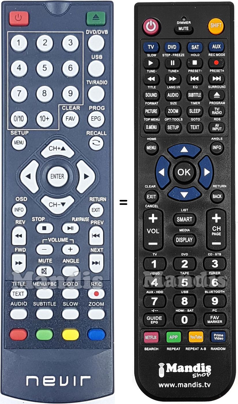 Replacement remote control Nevir NVR-2356 DVD-T2HDU