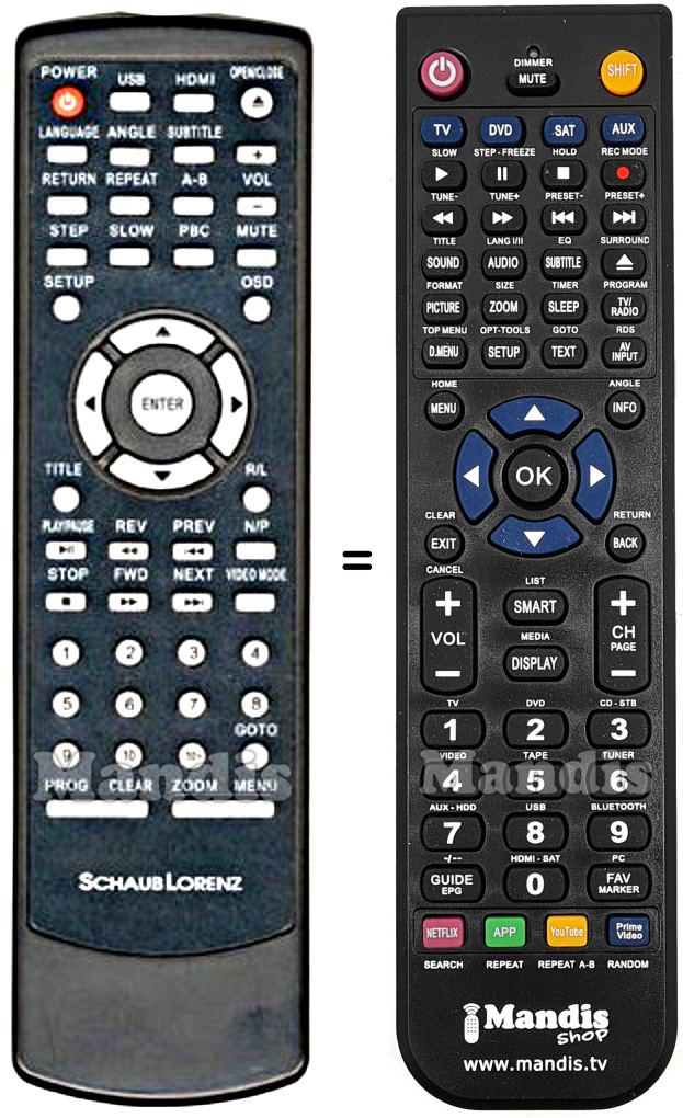 Replacement remote control Schaub Lorenz DVD 7839 HDMI