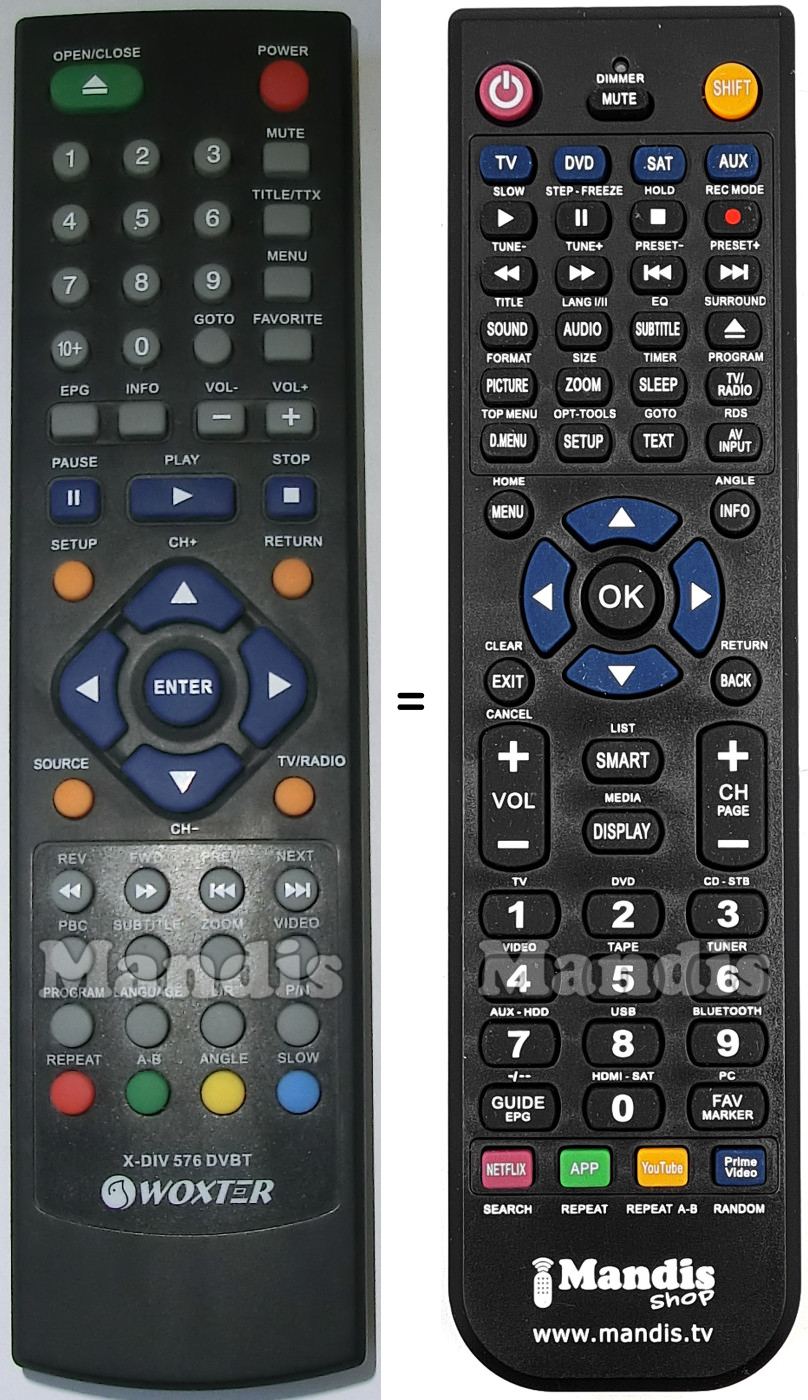 Replacement remote control Woxter XDIV576DVBT