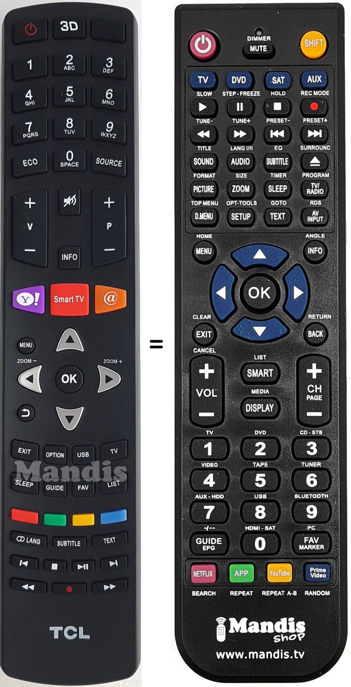 Replacement remote control Tcl 06-5FHW53-A007X