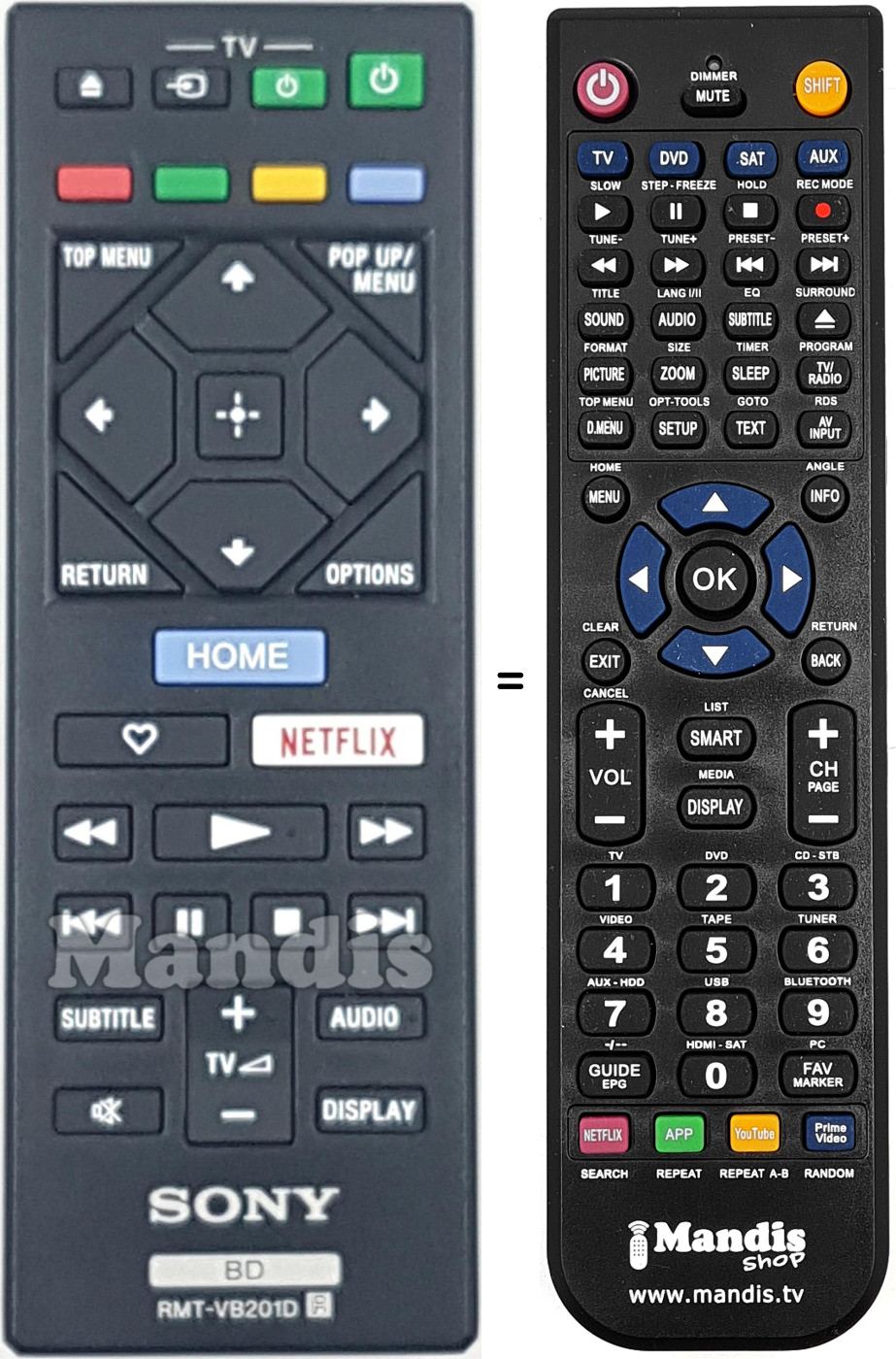Replacement remote control RMT-VB201D