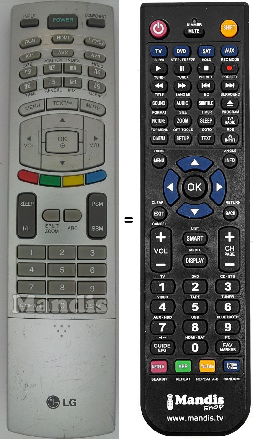 Replacement remote control LG 6710T00017N