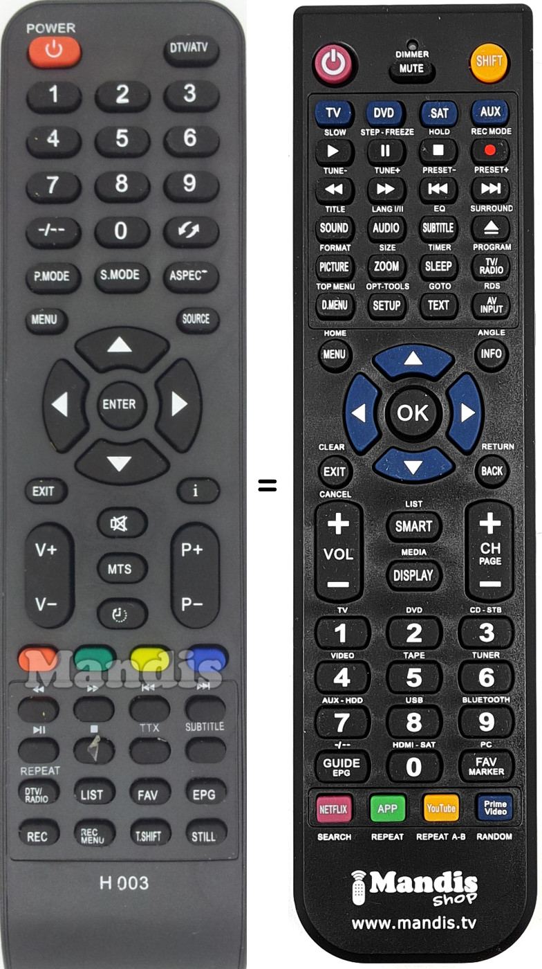 Replacement remote control H003