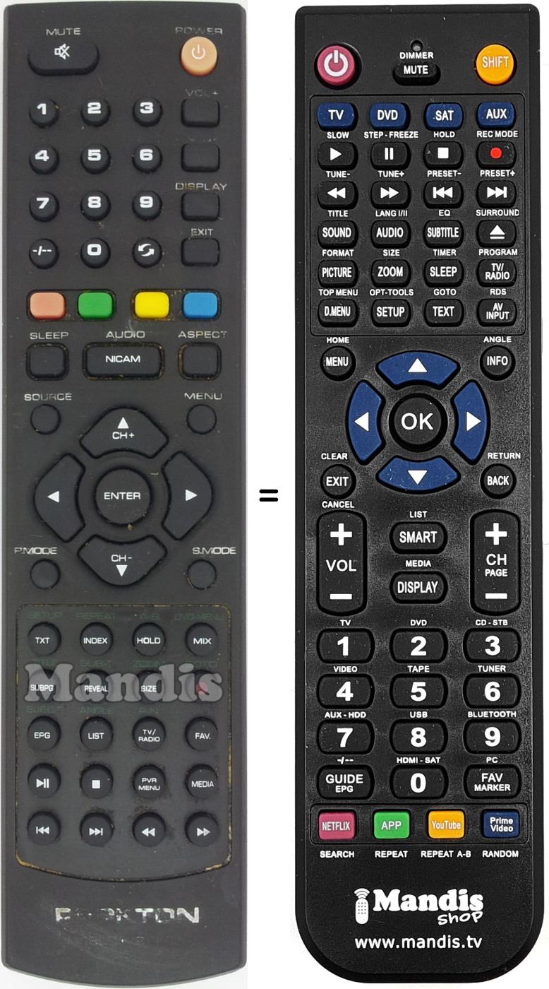 Replacement remote control PEEKTON IR19LC179DVDB