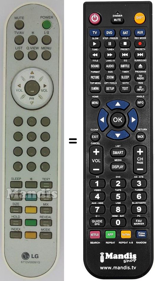 Replacement remote control LG 6710 V 00091 G
