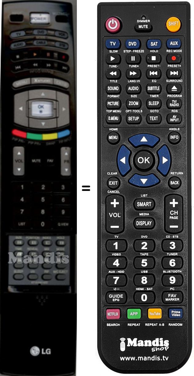 Replacement remote control LG 6710V00142D