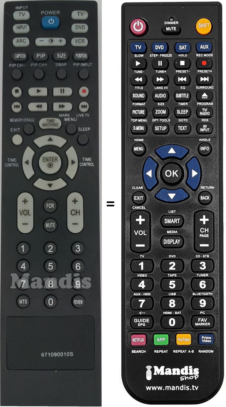 Replacement remote control 671090010S