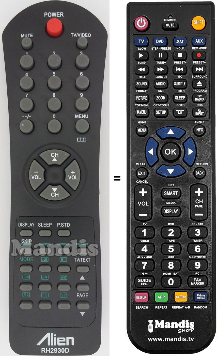 Replacement remote control RH2930D