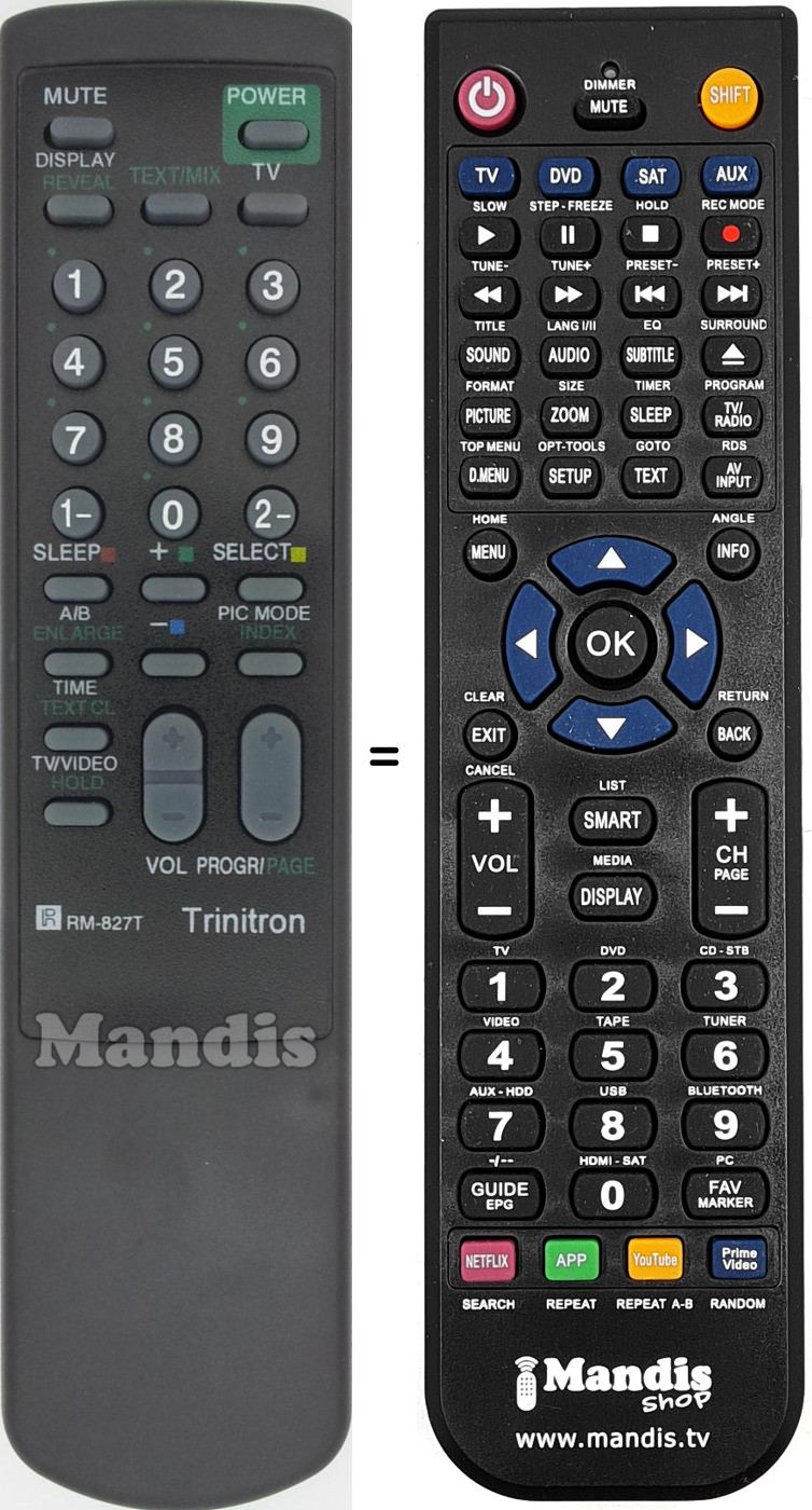 Replacement remote control RM827T
