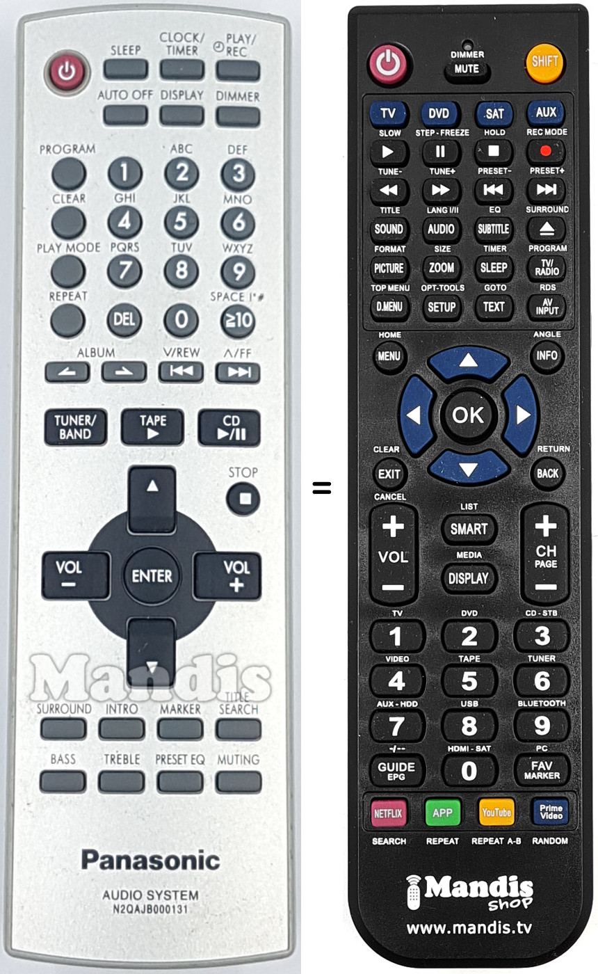 Replacement remote control Panasonic N2QAJB000131