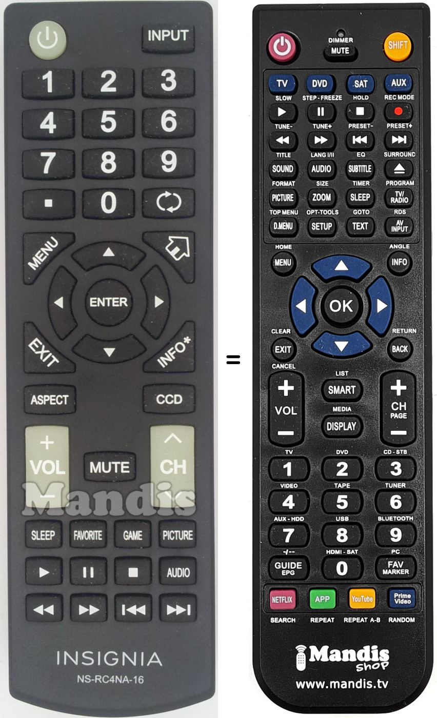 Replacement remote control NS-RC4NA-16
