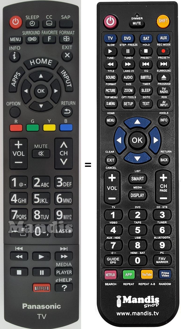 Replacement remote control Panasonic N2QAYB000828