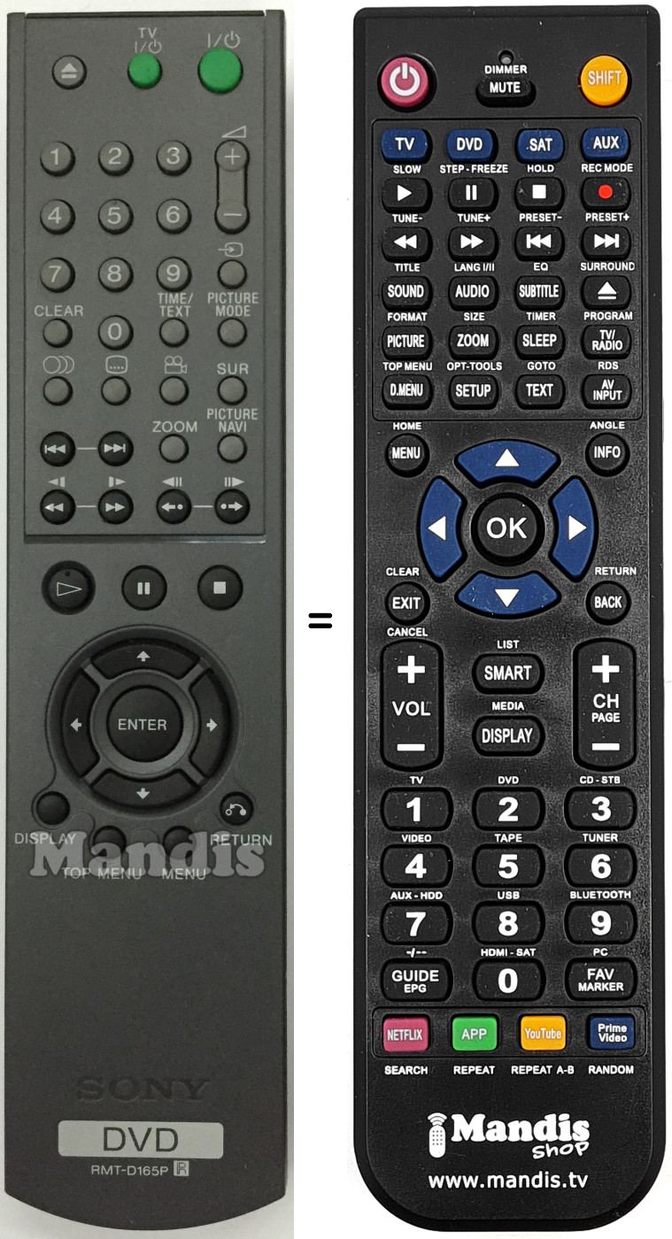 Replacement remote control RMTD165P