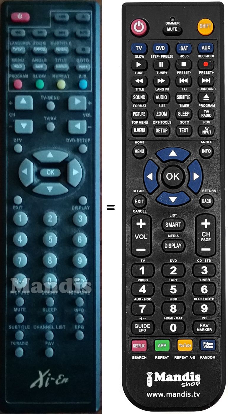 Replacement remote control Xi-En DTV15W-HDAT