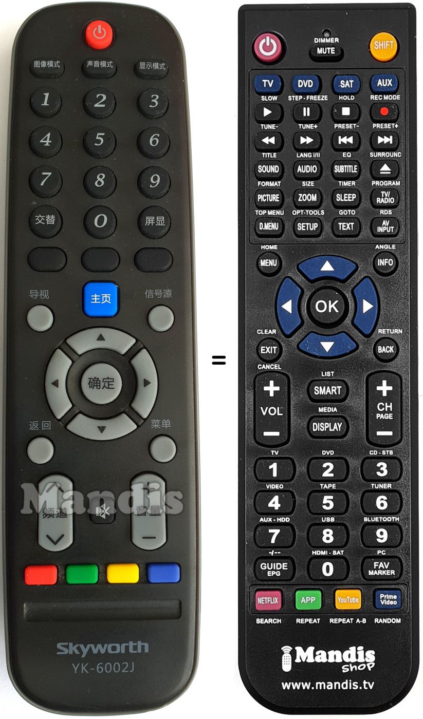 Replacement remote control YK-6002J