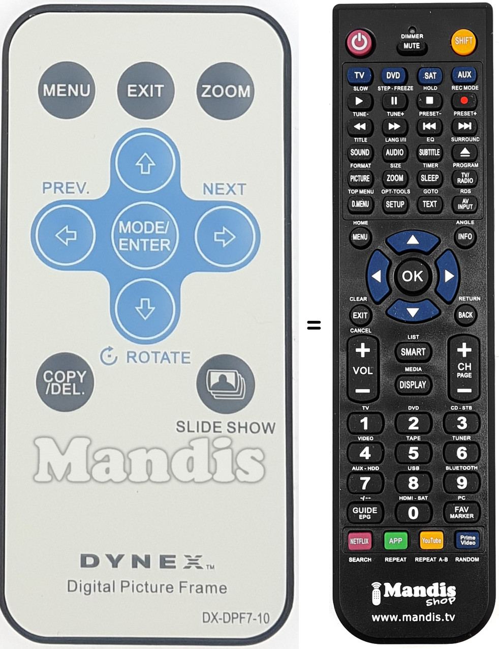 Replacement remote control DX-DPF7-10
