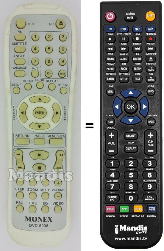 Replacement remote control Monex DVD-5008