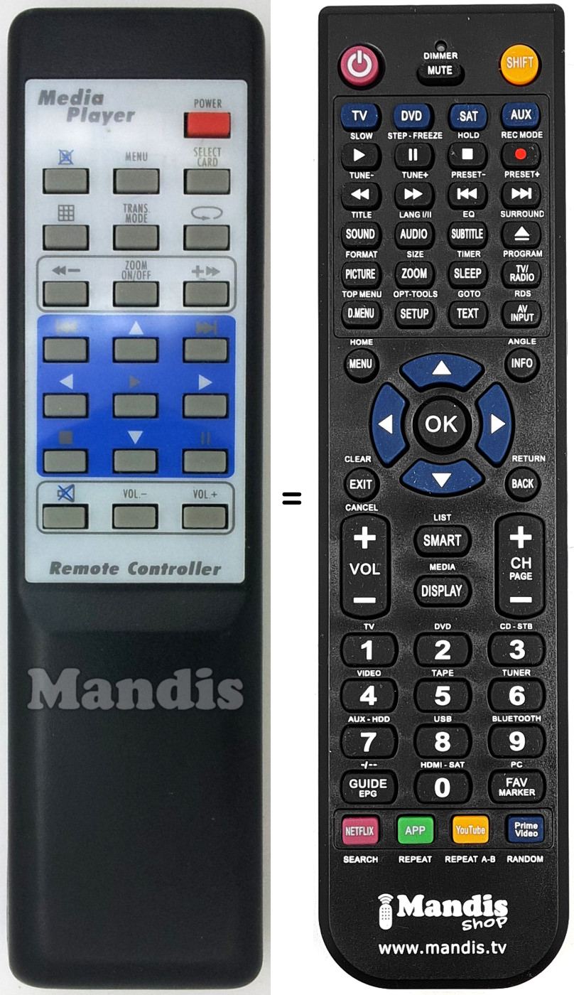 Replacement remote control MediaPlayer001