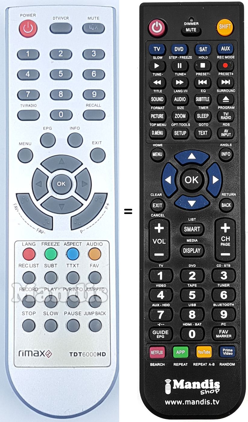 Replacement remote control TDT6000HD