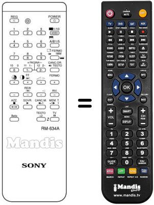 Replacement remote control Sony RM634A Replacement remote control Sony RM634A